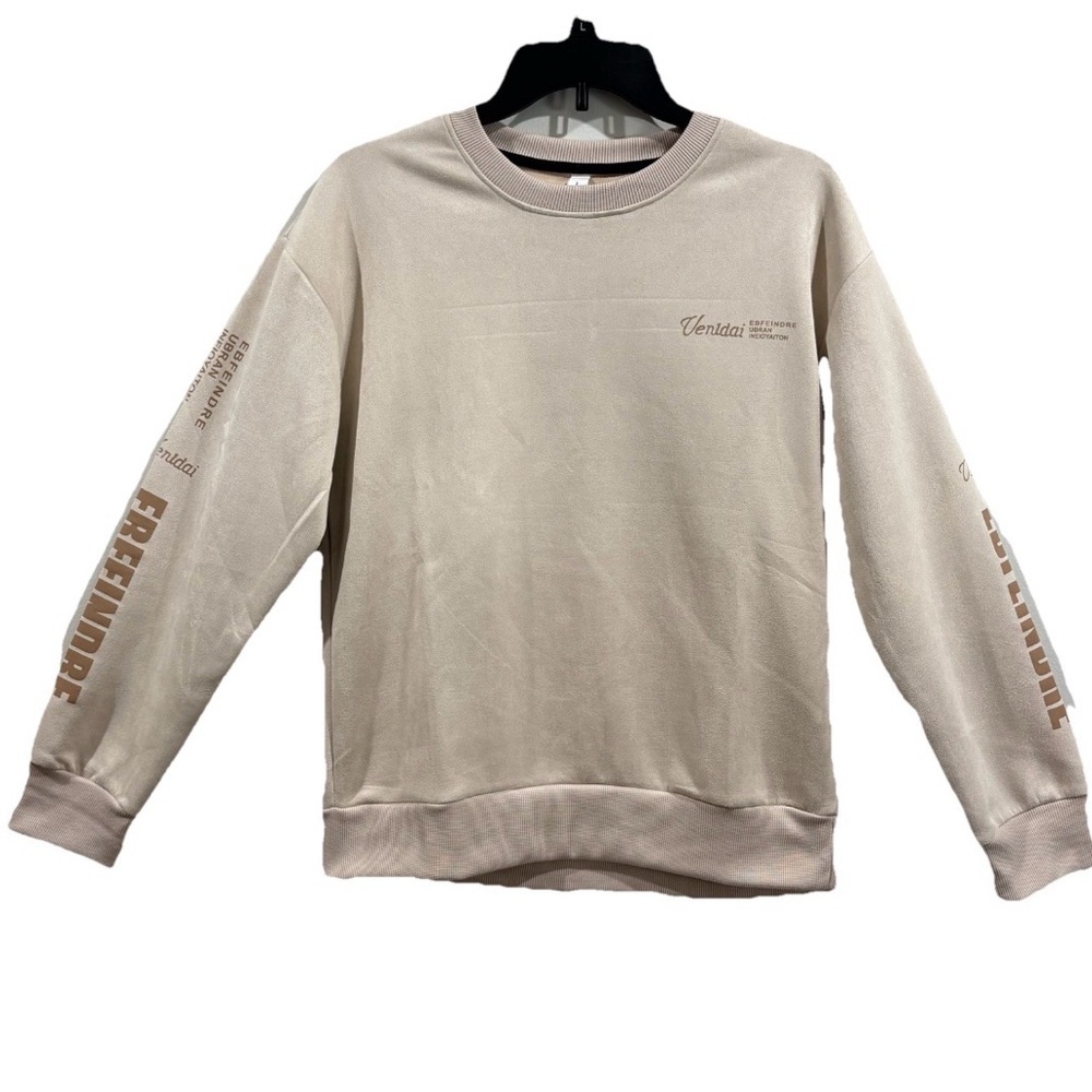 Unisex Beige Graphic Sweatshirt‎ Minimalist Winter Casual Size L (Runs Small)